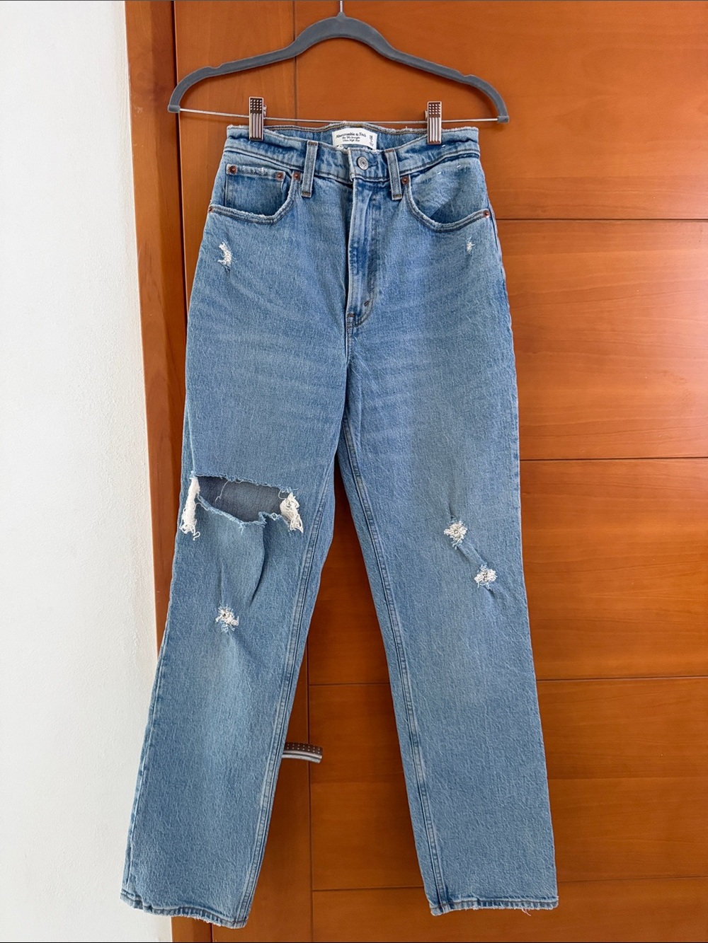 Abercrombie & Fitch Light Blue Distressed Straight-Leg Jeans